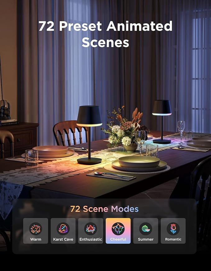 Govee Smart Cordless Table Lamp Classic No Adapter, RGBIC Desk Lamp