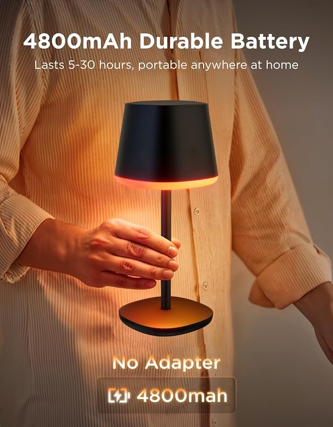 Govee Smart Cordless Table Lamp Classic No Adapter, RGBIC Desk Lamp